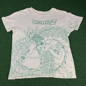 Y2K Dragon Ball Z Shenron Belt Print Ivory Short Sleeve Crew Neck T-Shirt Sz XL